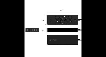 Orico - stekkerdoos met acht stopcontacten en vijf USB-laadpoorten - Incl. aan/uit schakelaar en overspanningsbeveiliging - Zwart
