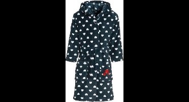 Donkerblauwe badjas/ochtendjas met hartjes print voor kinderen - Playshoes kinder fleecebadjas 110/116 (5-6 jr)