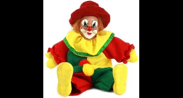 Clownspop met hoed rood geel groen carnaval 20 cm