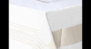 Damast Tafelkleed Vierkant 160x160cm Lineair Wit Taupe De Witte Lietaer