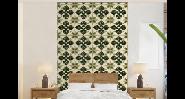 Behang - Fotobehang Patroon - Tegel - Groen - Breedte 140 cm x hoogte 220 cm