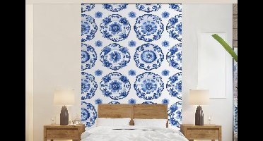 Behang - Fotobehang Sierborden - Bloemen - Blauw - Breedte 140 cm x hoogte 220 cm