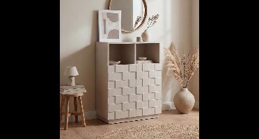 Sierra Commode Bopibobro dressoir met deuren en open vakken voor woonkamer eetkamer en hal praktische opbergruimte en decoratieve presentatie 86x64x36 cm beige