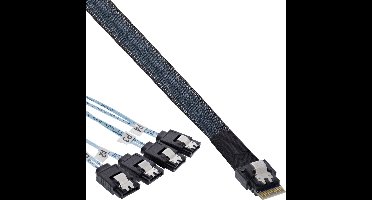 InLine® Slim SAS-kabel, SFF-8654 naar 4x SATA 7-pins, 12Gb/s, 0,5m