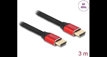 Delock 85775 HDMI-kabel HDMI Aansluitkabel HDMI-A-stekker 3 m Zwart, Rood 8K UHD, Vergulde steekcontacten, Afgeschermd