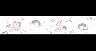 "UNICORN" EENHOORN BEHANGRAND | Zelfklevend - wit paars geel blauw - A.S. Création Only Borders 11