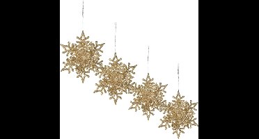 Christmas Decoration kersthangers sneeuwvlokken - 4x -champagne -11,5 cm
