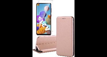 Hoesje geschikt voor Samsung Galaxy A21s - Screen Protector GlassGuard - Book Case Kunstleer ThinShield Roségoud & Screenprotector