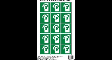 Pictogram sticker E018 Draai tegen de klok in om te openen - 50x50mm 15 stickers op 1 vel