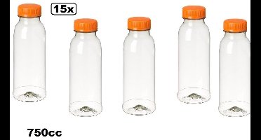 15x Flesje PET helder 750cc met oranje dop - drinken jus sinas cola sappen dranken