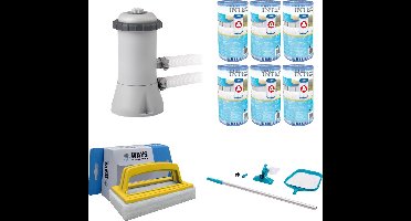 WAYS - Zwembad Onderhoud - Onderhoudsset & Filterpomp 2271 L/u & 6 Filters Type A & WAYS Scrubborstel