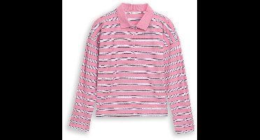 Tom Tailor Denim - Boxy fit polo met lange mouwen en streepjesmotief - Maat M - pink blue multicolor stripe