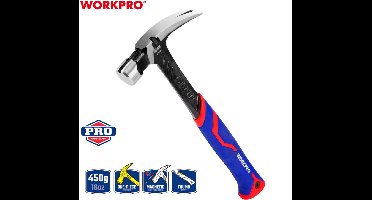 WORKPRO Professionele Klauwhamer 450 g – Gesmeed Koolstofstaal – Fiberglas Ergonomische Handgreep – Roestbestendig – WP241013