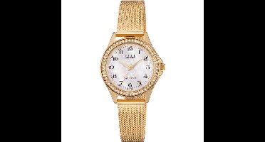 Q&Q-dameshorloge-model c80a-002py-kristal-goudkleurig-Milanese band-3 atm waterdicht-verstelbare band-duidelijke wijzerplaat-diameter 30 mm