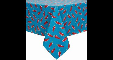 Protecttable - Mexicaans tafelzeil Chiles rood op blauw 120x220cm - Tafelkleed Afwasbaar - Kunststof