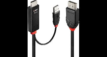 Lindy 41500 video kabel adapter 3 meter HDMI + USB Type-A DisplayPort Zwart