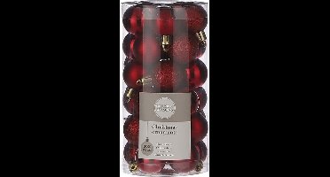 Kleine kunststof kerstballen pakket rood 3 cm - 60x stuks rode mini kerstballen