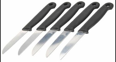Excellent Houseware Schilmessen - 5x - zwart - keukenmesjes - RVS - 16 cm