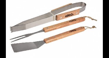 BBQ Collection - barbecue gereedschap set - 3-delig - met houten handvatten - Tang - Vork - Spatel