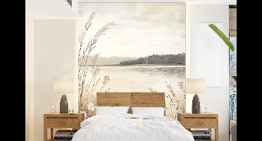 Behang - Fotobehang Meer - Water - Natuur - Beige - Breedte 160 cm x hoogte 220 cm