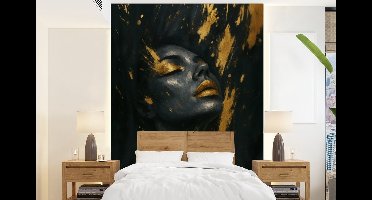 Behang - Fotobehang Gezicht - Vrouw - Verfspatten - Abstract - Breedte 160 cm x hoogte 220 cm
