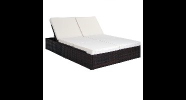 Casaria Polyrattan Ligstoel – Verstelbaar 2 Klaptafels - Bruin Crème