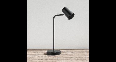 HOFTRONIC - Riga LED Tafellamp Zwart - GU10 - Kantelbaar en Draaibaar - Modern - Nachtkastlamp Bureaulamp verzwaarde voet - 1,75 meter snoer Incl. Snoerdimmer (dimbaar) - (H: 421mm)