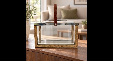 Hoppa! Rechthoekige lantaarn met draaglus - Naturel/Chroom - 19 x 46 x 50 cm (B x D x H)