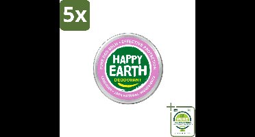 5 x Happy Earth – Deodorant Balm – 100% Natuurlijk Lavender – 45 g - Grootverpakking - Vaatwasstrips - Natuurlijke Deodorant - Frisse Geur - Lavendel - Huidvriendelijk - Aluminiumvrij
