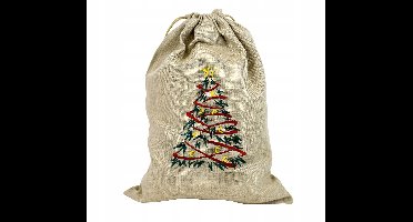 Linnen Kerstzak met Borduring - Cadeauzak voor Speelgoed