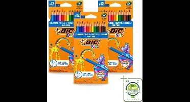 3 x Bic Kids - Kleurpotloden - Diverse Kleuren - Evolution - 12 Potloden - Grootverpakking - Vaatwasstrips - Kleurpotloden Voor Kinderen - Kleurpotloden Evolution - Kleurpotloden Voor Jonge Kunstenaars - Duurzaam Tekenen - Creatieve Potloden