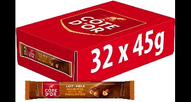 Côte d'Or Chocolade Reep Melk Hele Hazelnoten Doos 32 x 45g Repen - Chocoladerepen en Tabletten - Chocoladebar - Chocolade om uit te delen - Voorraad - Cadeau