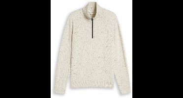 Tom Tailor Denim - Troyer-gebreide trui van katoen - Maat L - off white neps