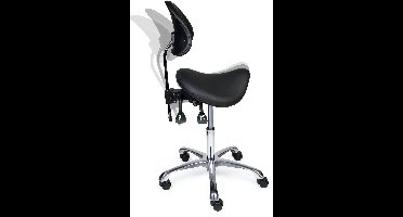Ergonomische Zadelkruk met Rugleuning Premium Zwart op Wielen Standaard uitvoering (50-68cm) / Zonder voetensteun / Standaard wielen