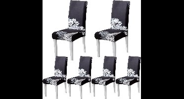 Stoelhoes - 6 Stuks - Stretch - stof - Polyestermix - modern - Elastisch - Machinewas - Productafmetingen : 49D x 49B x 55H centimeter - Kleur : Zwarte Veer