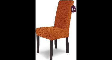 Stoelhoes - Set van 6 - stof - Stretch fit - met Elastische Band - Geometrisch Patroon - Elegant - Machinewas - 46D x 48B x 13H centimeter - Kleur : terra