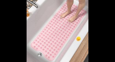 badmat - 100 x 40 cm (Rechthoekig) - PVC - Antislip - anti-schimmel - zacht - machinewasbare - met zuignappen en afvoergaten - Kleur : Roze