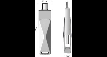USB - Dubbele Type-C- en USB 2.0-poorten - Metalen behuizing - Opslagapparaat voor Type-C, Android en pc - 8 GB - USB 2.0 - Zilver