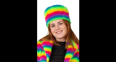 Bontmuts pluche regenboogkleuren streep