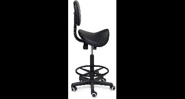 Premium Zadelkruk met Rugleuning / Kapperskruk Zwart – Ergonomische Zadelstoel met 4 cm Koudschuim Zitting, In Hoogte Verstelbaar - Hoog (70-85cm) / Zonder voetsteun / Standaard wielen