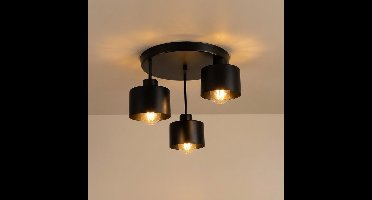 Plafondlamp 3-voudig zwart | metaal | 3x E27 fitting | Ø30cm