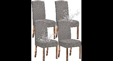 stoelhoezen - Set van 4 - rekbaar - afneembaar - Machinewas - waterdicht - hoge rugleuning - Elastaan Materiaal - Geometrisch Patroon - 36D x 38,1B x 48,3H centimeter - Kleur : lichtgrijs