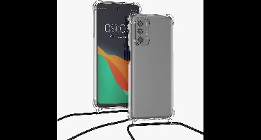 Hoesje geschikt voor Moto G51 Hoesje transparant silicone met Koord - Hoesje geschikt voor Moto G51 5G hoesje met koord - hoesje Hoesje geschikt voor Moto G51 5G Case met koord draagkoord TPU backcover - Zwart
