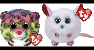 Ty - Knuffel - Teeny Puffies - Dotty Leopard & Christmas Mouse