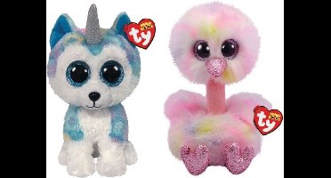 Ty - Knuffel - Beanie Buddy - Helena Husky & Avery Ostrich