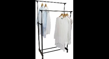 stevig Kledingrek dubbel zwart 83x43x80-150cm in hoogte verstelbaar