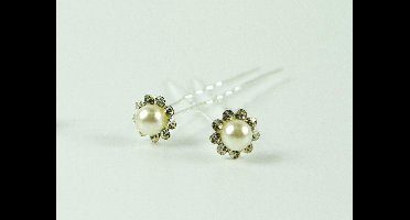 Haarpinnen parel groot met strass