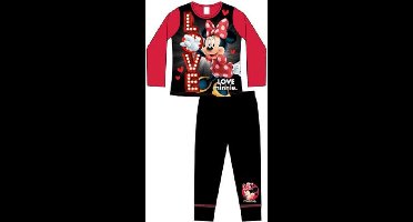 Disney Minnie Mouse Pyjama - Maat 110/116 - Love - Kinderpyjama - Rood met zwart