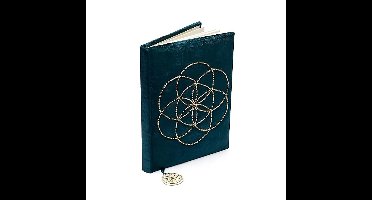 Notitieboek fluweel petrol met Seed of Life – 20 cm x 15 cm