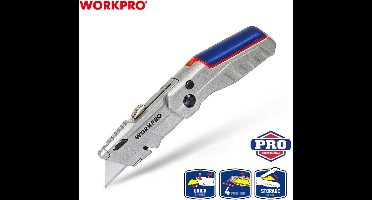 WORKPRO WP211011 Inklapbaar veiligheidsmes aluminium handvat inclusief 4 extra SK5 mesjes - Stanleymes